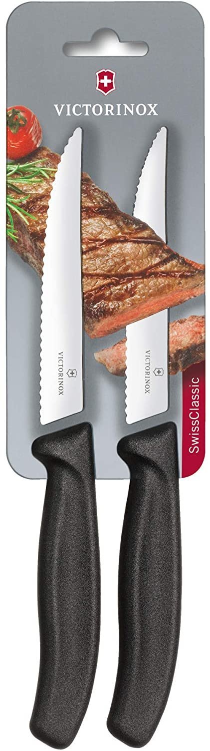 Conjunto com 2 Facas para Churrasco Serra Preta 12cm Swiss Classic Blister Victorinox
