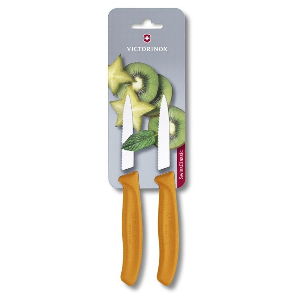 Conjunto com 2 Facas para Verduras Serra Laranja 8cm Swiss Classic