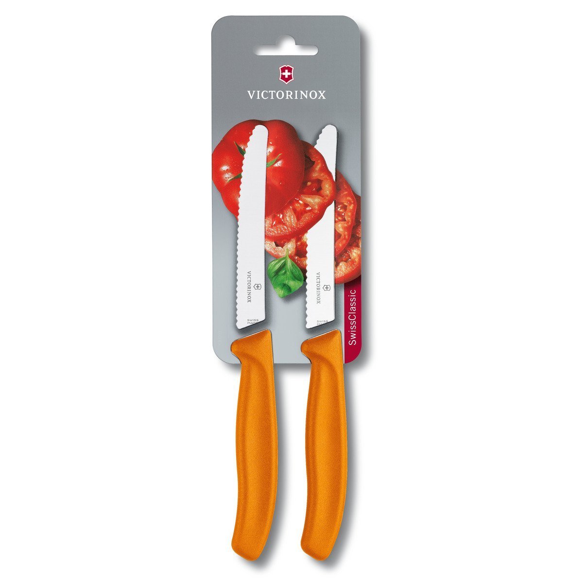Conjunto com 2 Facas Serra Laranja 10cm Swiss Classic Blister Victorinox