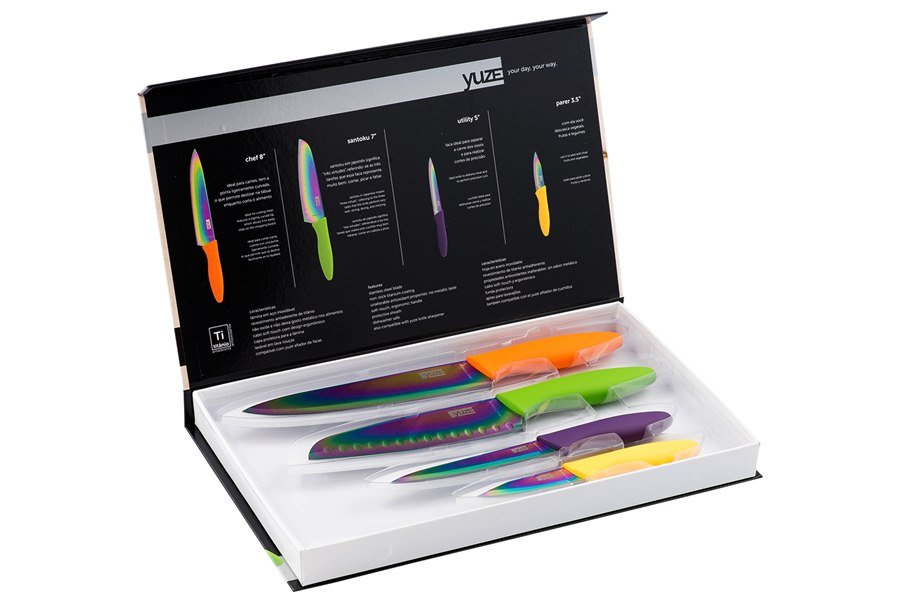 Conjunto de Facas para Corte Linha Titanium Color 4 Peças Yuze