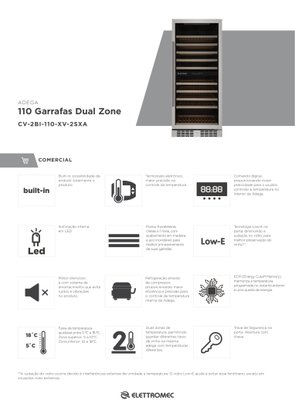 Adega 110 Garrafas Digital Led Dual Zone Built-in 220V Elettromec