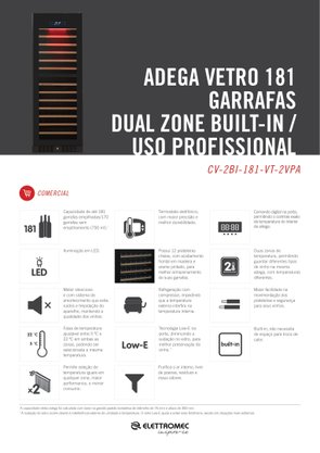 Adega 181 Garrafas Dual Zone Vetro Built-in 220V Elettromec