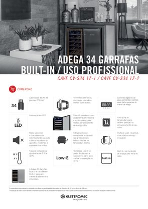 Adega 34 Garrafas 1Z Bult-in  220V Elettromec