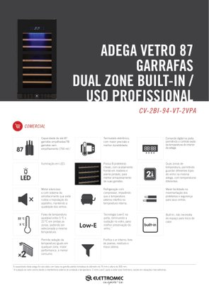 Adega 87 Garrafas Dual Zone Vetro Built-In 220V Elettromec