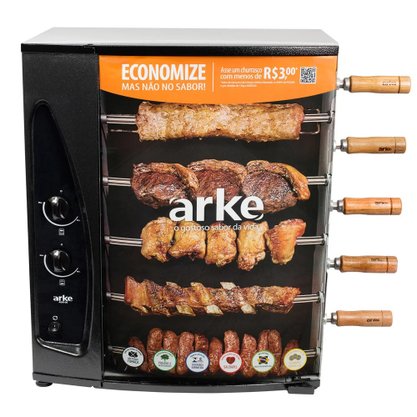 Churrasqueira a Gás Rotativo de 5 Espetos Bivolt Arke