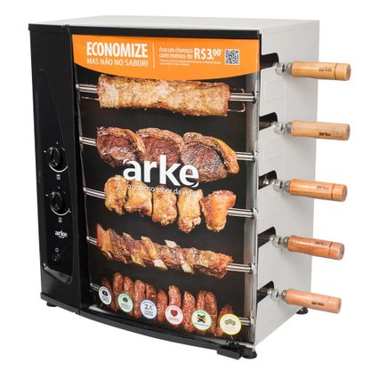 Churrasqueira a Gás Rotativo de 5 Espetos Bivolt Arke