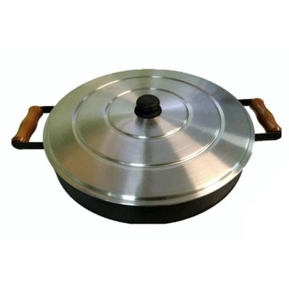Assadeira (Disco de Arado) 43cm em Aço Carbono Natural com Alça, Borda e Tampa Guindani