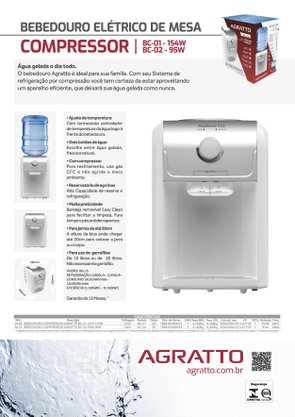 Bebedouro de Água Natural e Gelada Compressor 220V Agratto