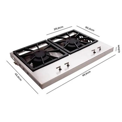 Bifeteira à Gás de Embutir Dupla 65cm em Inox 304 Escovado Queimador Industrial Duplo Guindani