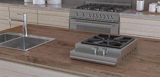 Bifeteira de Sobrepor Gourmet Inox 430 Escovado 32cm Queimador Industrial Duplo Guindani