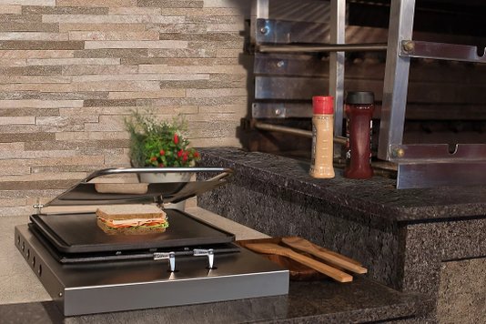 Chapa em Ferro Fundido com Prensa Inox para Bifeteira e Fogareiro Gourmet Guindani