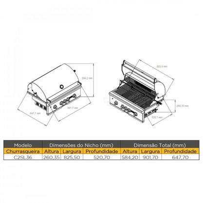 Churrasqueira à Gás Série S 3 Queimadores 90cm Built-in 110V Coyote