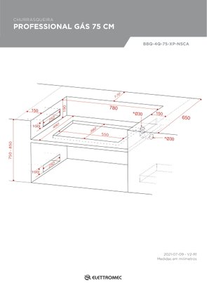 Churrasqueira Professional Gás 75cm Built-In Elettromec