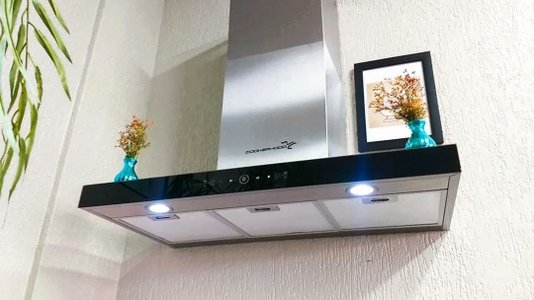 Coifa de Parede New Pine Touch Screen Inox Vidro Preto 90cm 220V Cookerhood