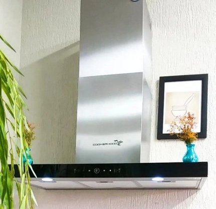 Coifa de Parede New Pine Touch Screen Inox Vidro Preto 90cm 220V Cookerhood