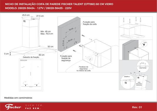 Coifa de Parede Talent Inox e Vidro Curvo CFT060 60cm 220V Fischer