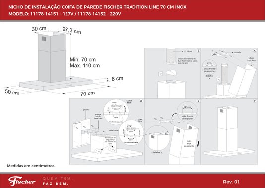 Coifa de Parede Tradition Line 70cm 220V Fischer