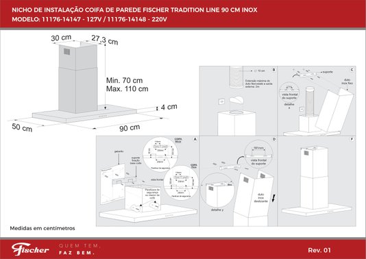 Coifa de Parede Tradition Line 90cm 220V Fischer