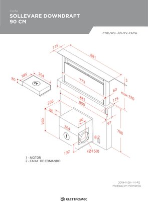 Coifa Sollevare Downdraft 90cm 220V Elettromec