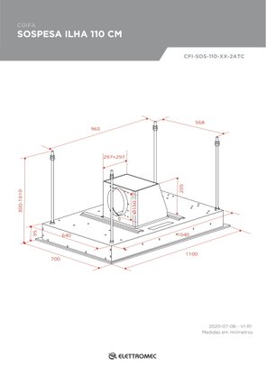 Coifa Sospesa Ilha 110cm 220V Elettromec