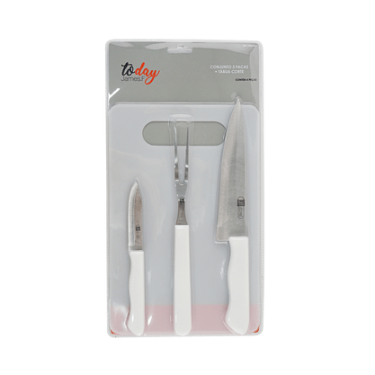 Conjunto 3 Facas Inox + Tábua Polipropileno James.F