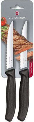 Conjunto com 2 Facas para Churrasco Serra Preta 12cm Swiss Classic Blister Victorinox