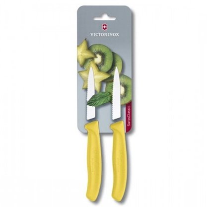 Conjunto com 2 Facas para Verduras Serra Amarela 8cm Swiss Classic Blister Victorinox