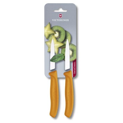 Conjunto com 2 Facas para Verduras Serra Laranja 8cm Swiss Classic Blister Victorinox