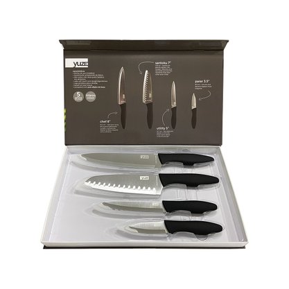 Conjunto de Facas para Corte Linha Titanium Silver 4 Peças Yuze