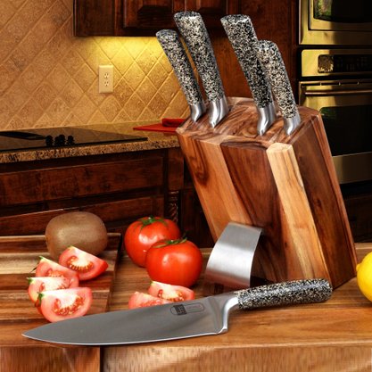 Conjunto de Facas Stone Inox com Cepo de Madeira 6 Peças James.F