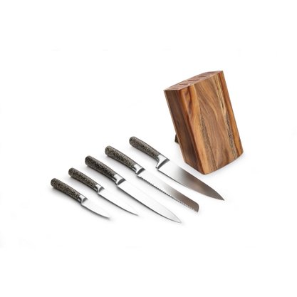 Conjunto de Facas Stone Inox com Cepo de Madeira 6 Peças James.F