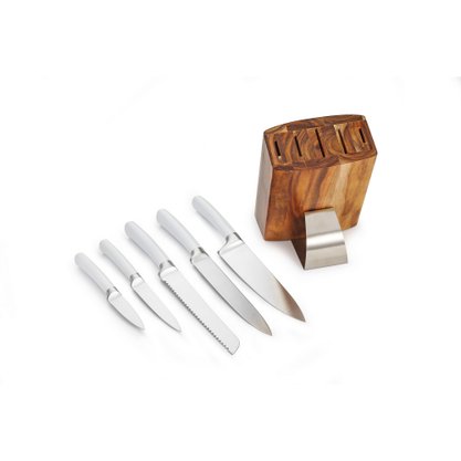 Conjunto de Facas White Snake com Cepo de Madeira 6 Peças James.F