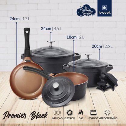 Conjunto de Panelas 4 Peças Antiaderente Premier Black Le Cook