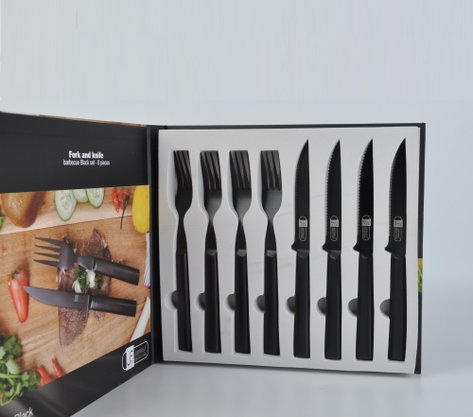 Conjunto Garfo e Faca para Churrasco 8 Peças Inox Preto James.F