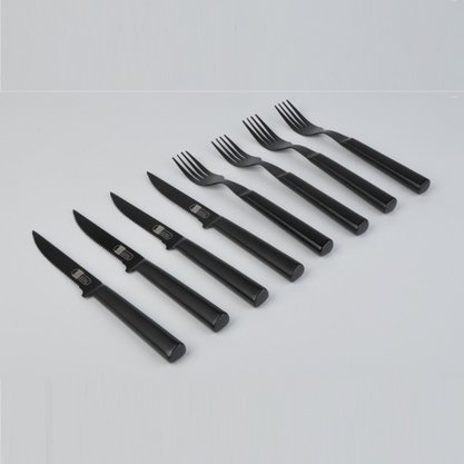 Conjunto Garfo e Faca para Churrasco 8 Peças Inox Preto James.F