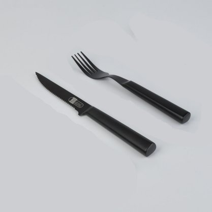 Conjunto Garfo e Faca para Churrasco 8 Peças Inox Preto James.F