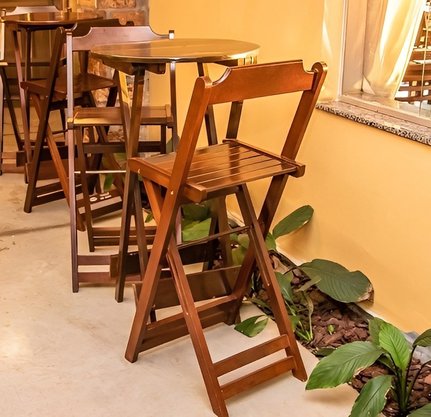 Conjunto Mesa de Madeira Bistrô Dobrável com 2 Cadeiras Imbuia FIMAP