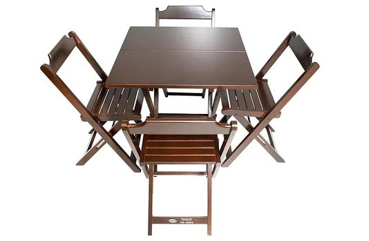 Conjunto Mesa de Madeira Dobrável 70x70 com 4 Cadeiras Imbuia FIMAP