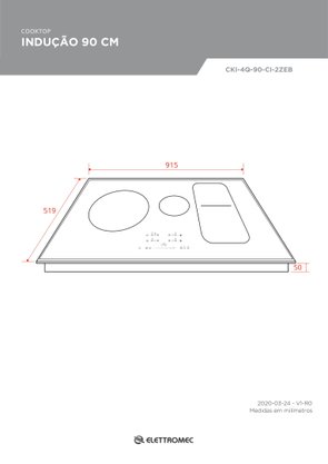 Cooktop de Indução 4 Queimadores 90cm 220V Elettromec