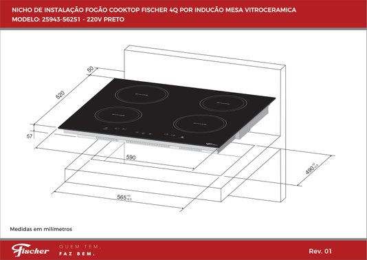 Cooktop de Indução Mesa Vitrocerâmica 4 Queimadores 220V Fischer