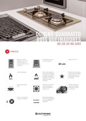 Cooktop Dominó Quadratto a Gás 2 Queimadores 30cm Bivolt Elettromec