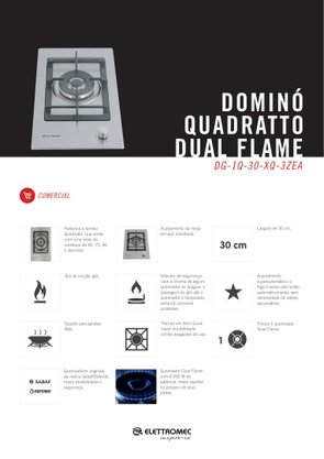 Cooktop Dominó Quadratto Dual Flame 1 Queimador Inox  30cm Bivolt Elettromec