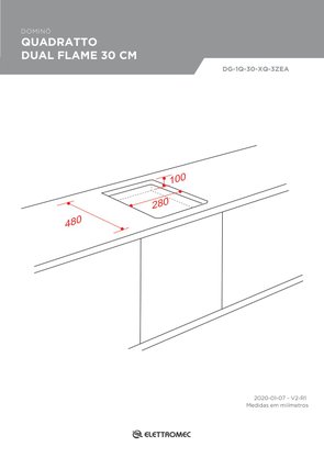 Cooktop Dominó Quadratto Dual Flame 1 Queimador Inox  30cm Bivolt Elettromec