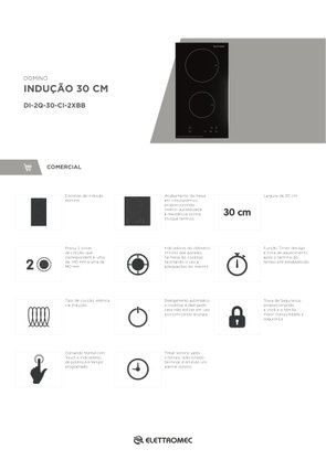 Cooktop Dominó Quadratto Indução 2 Queimadores 30cm 220V Elettromec