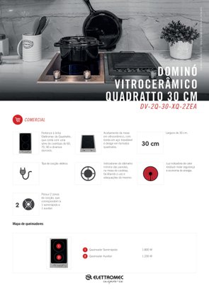 Cooktop Dominó Quadratto Vitrocerâmico Elétrico 2 Queimadores 30cm 220V Elettromec