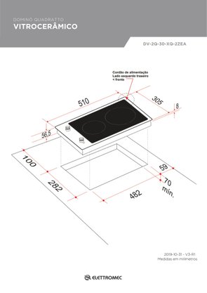 Cooktop Dominó Quadratto Vitrocerâmico Elétrico 2 Queimadores 30cm 220V Elettromec