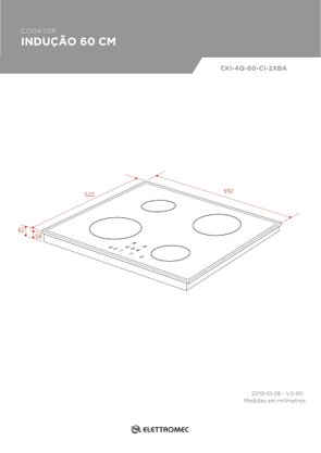 Cooktop Elétrico Indução 4 Queimadores 60cm 220V Elettromec