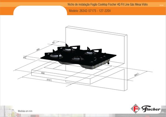 Cooktop Fit Line a Gás 4 Queimadores Mesa de Vidro Preto Bivolt Fischer