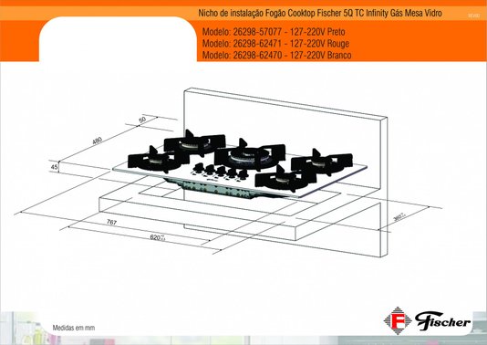 Cooktop Infinity a Gás 5 Queimadores Mesa de Vidro Preto Bivolt Fischer