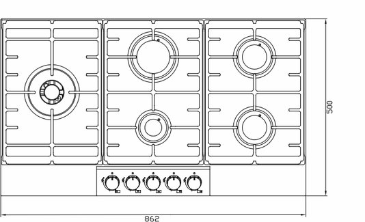 Cooktop Montreal Semiprofissional Mesa de Vidro Preto a Gás 5 Queimadores 90cm 220V Debacco